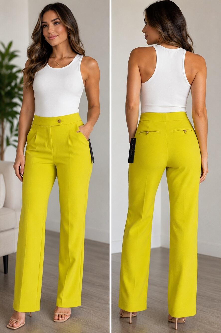 Donna Karan New York NWT Chartreuse Tailored Straight Leg Dress Pants Size 0
